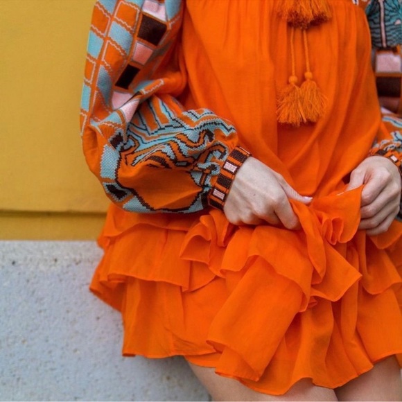 Iris Apfel X H&M Flounce Embroidered Tunic Dress Orange - Picture 5 of 11